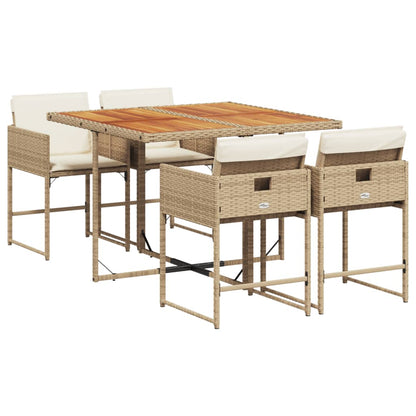 Set da Pranzo da Giardino 5 pz con Cuscini Beige in Polyrattan - homemem39