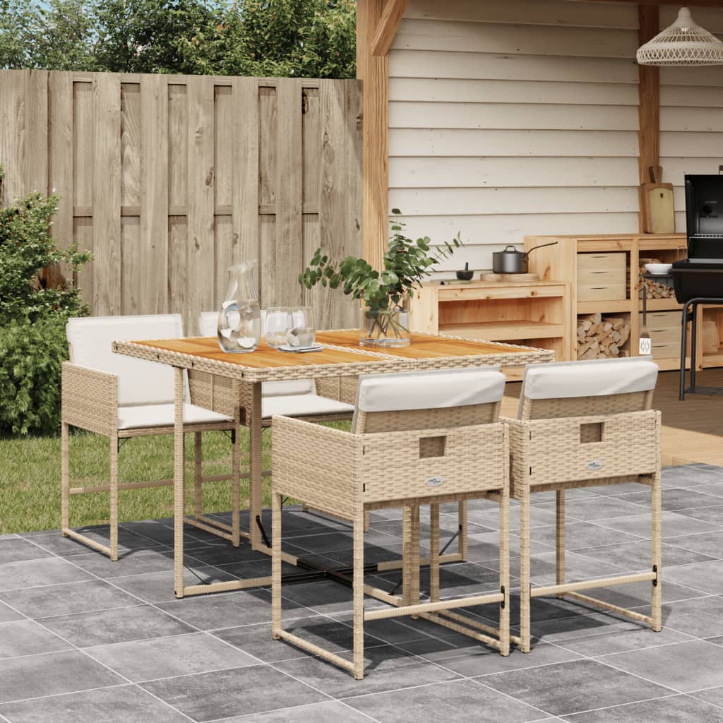 Set da Pranzo da Giardino 5 pz con Cuscini Beige in Polyrattan | homemem39