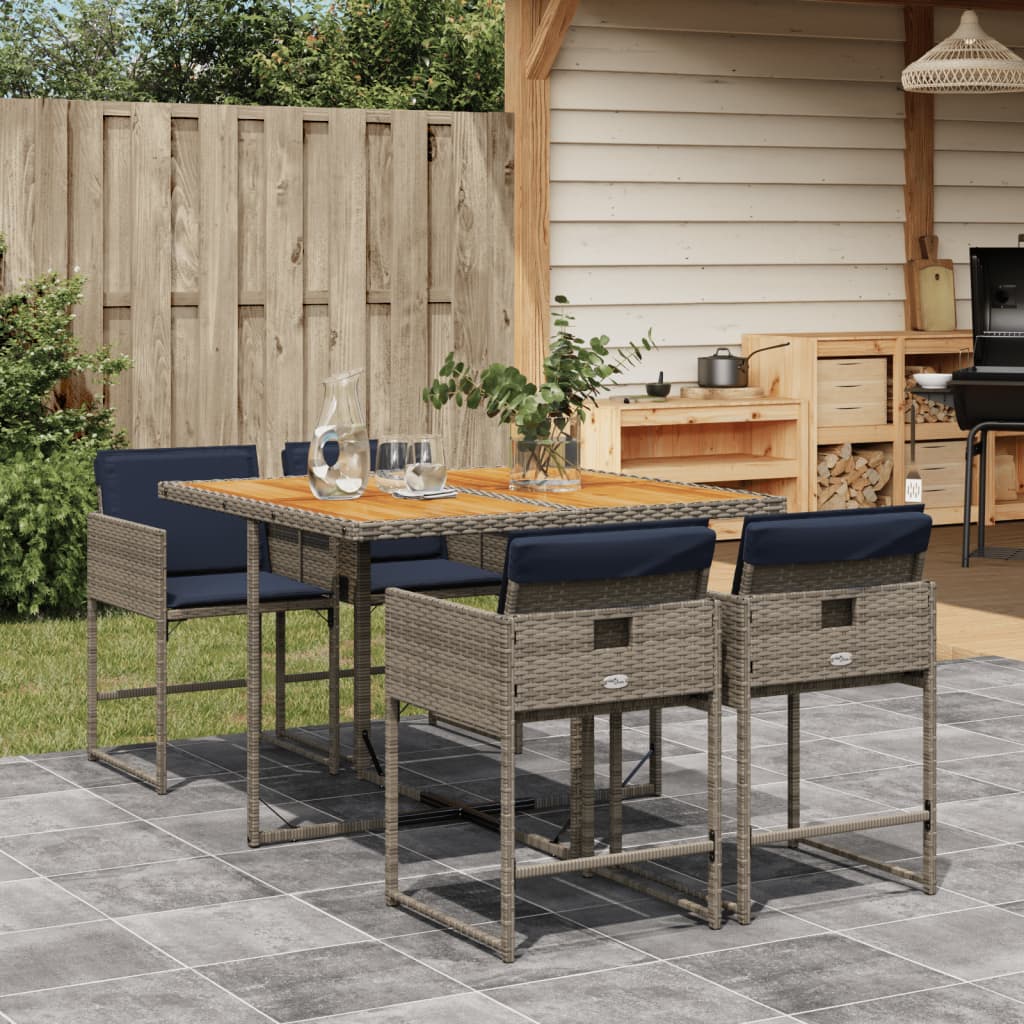 Set da Pranzo da Giardino 5 pz con Cuscini in Polyrattan Grigio - homemem39