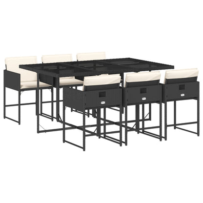 Set da Pranzo da Giardino 7 pz Nero con Cuscini in Polyrattan | homemem39