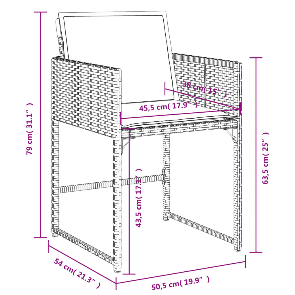 Set da Pranzo da Giardino 7 pz Nero con Cuscini in Polyrattan | homemem39
