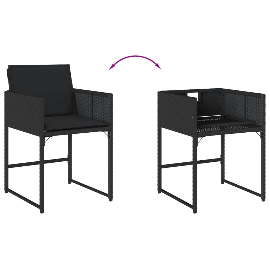 Set da Pranzo da Giardino 7 pz Nero con Cuscini in Polyrattan | homemem39