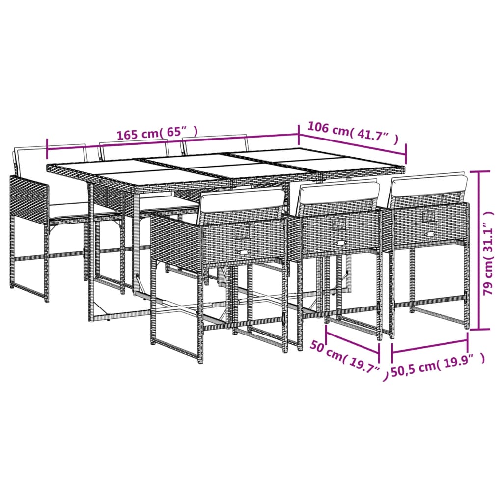 Set da Pranzo da Giardino 7 pz con Cuscini in Polyrattan Grigio | homemem39