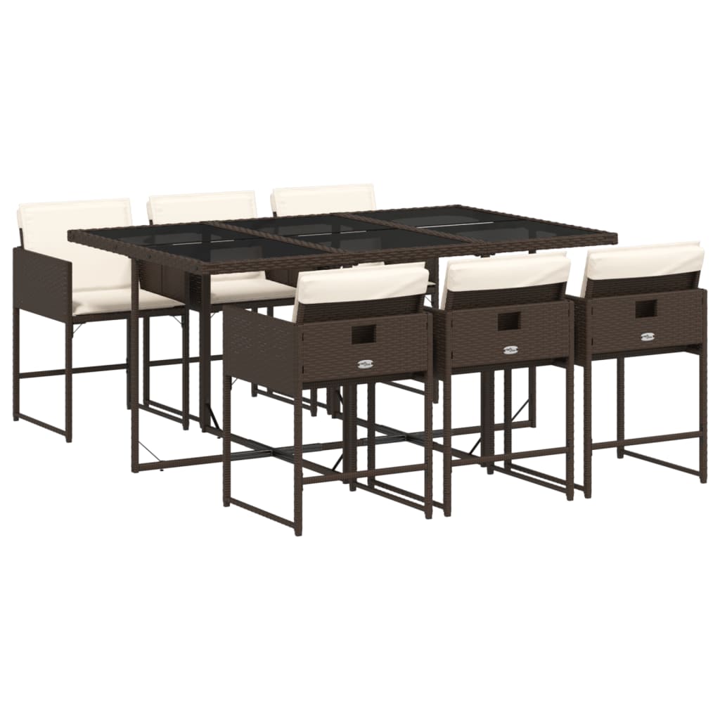 Set da Pranzo da Giardino 7pz con Cuscini in Polyrattan Marrone | homemem39