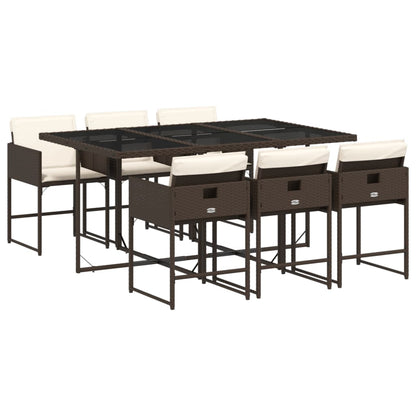 Set da Pranzo da Giardino 7pz con Cuscini in Polyrattan Marrone | homemem39