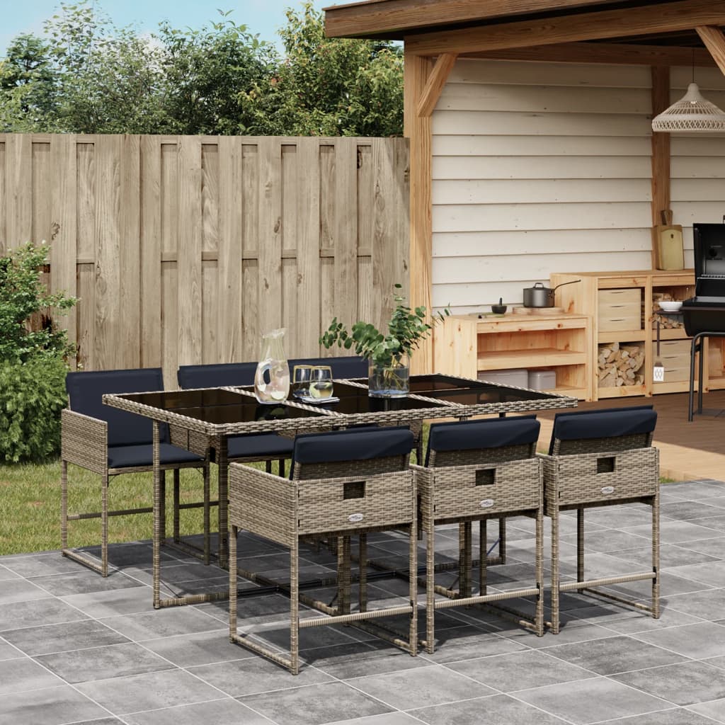 Set da pranzo da giardino da 7 pz con Cuscini in Polyrattan Grigio | homemem39