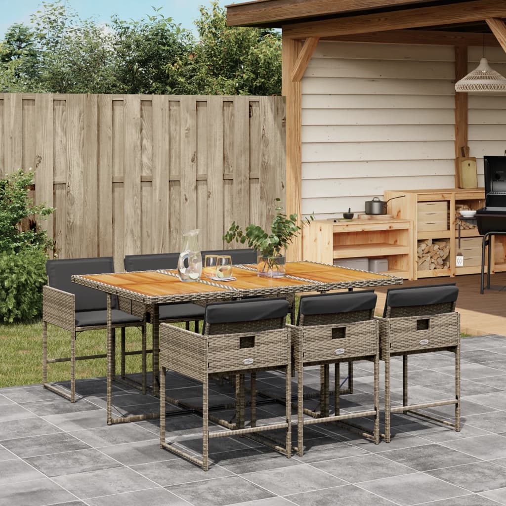 Set da Pranzo da Giardino 7 pz con Cuscini in Polyrattan Grigio | homemem39