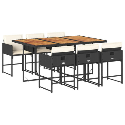 Set da Pranzo da Giardino 7 pz Nero con Cuscini in Polyrattan - homemem39