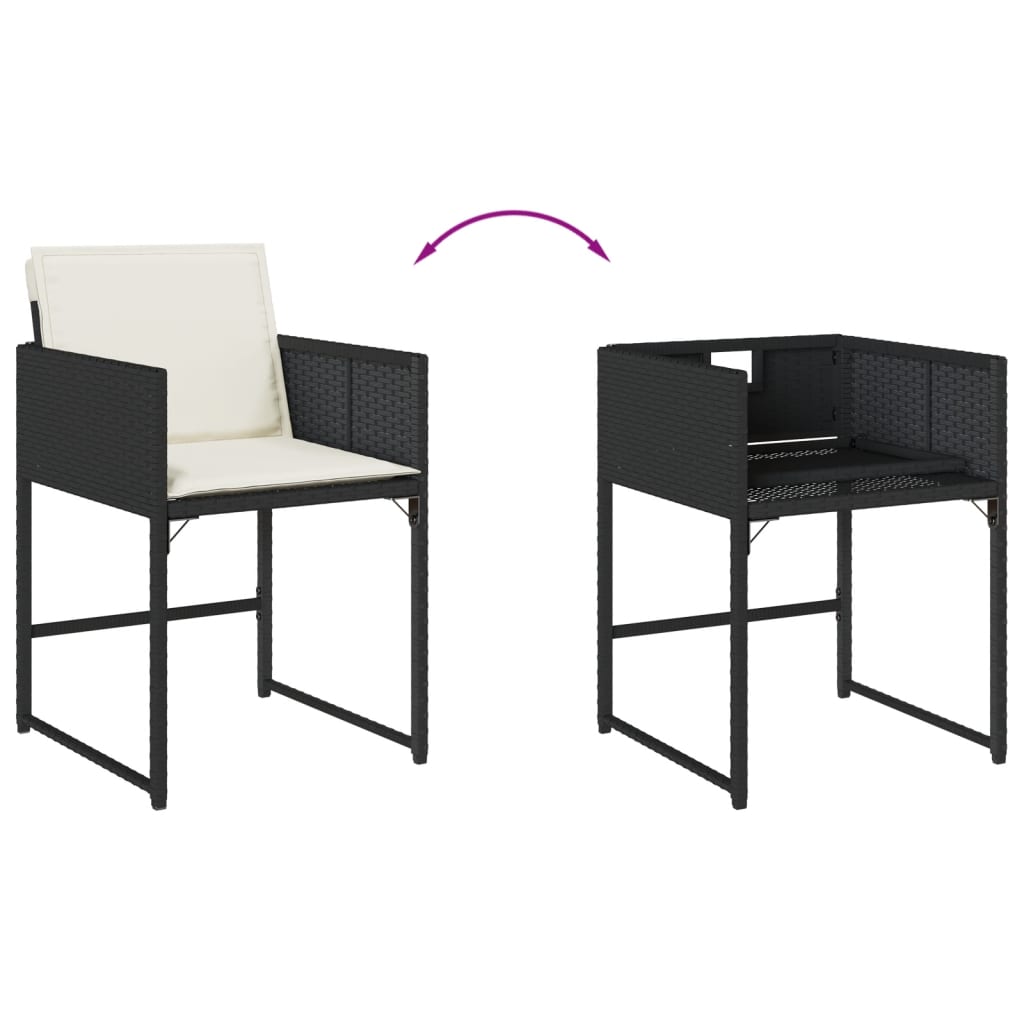 Set da Pranzo da Giardino 7 pz Nero con Cuscini in Polyrattan | homemem39