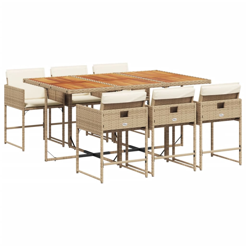 Set da Pranzo da Giardino 7 pz con Cuscini Beige in Polyrattan - homemem39