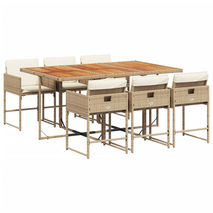Set da Pranzo da Giardino 7 pz con Cuscini Beige in Polyrattan - homemem39