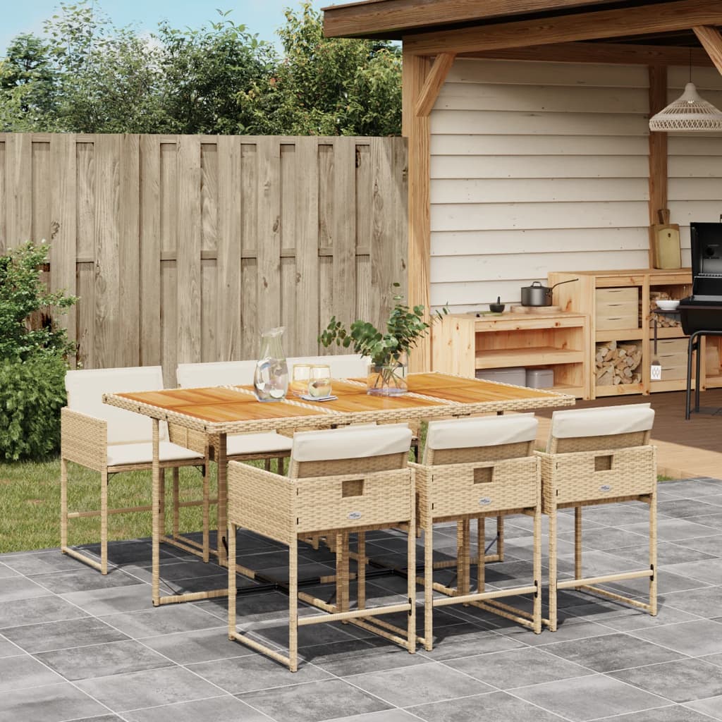 Set da Pranzo da Giardino 7 pz con Cuscini Beige in Polyrattan | homemem39