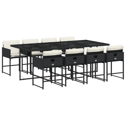 Set da Pranzo da Giardino 9 pz con Cuscini Nero in Polyrattan | homemem39