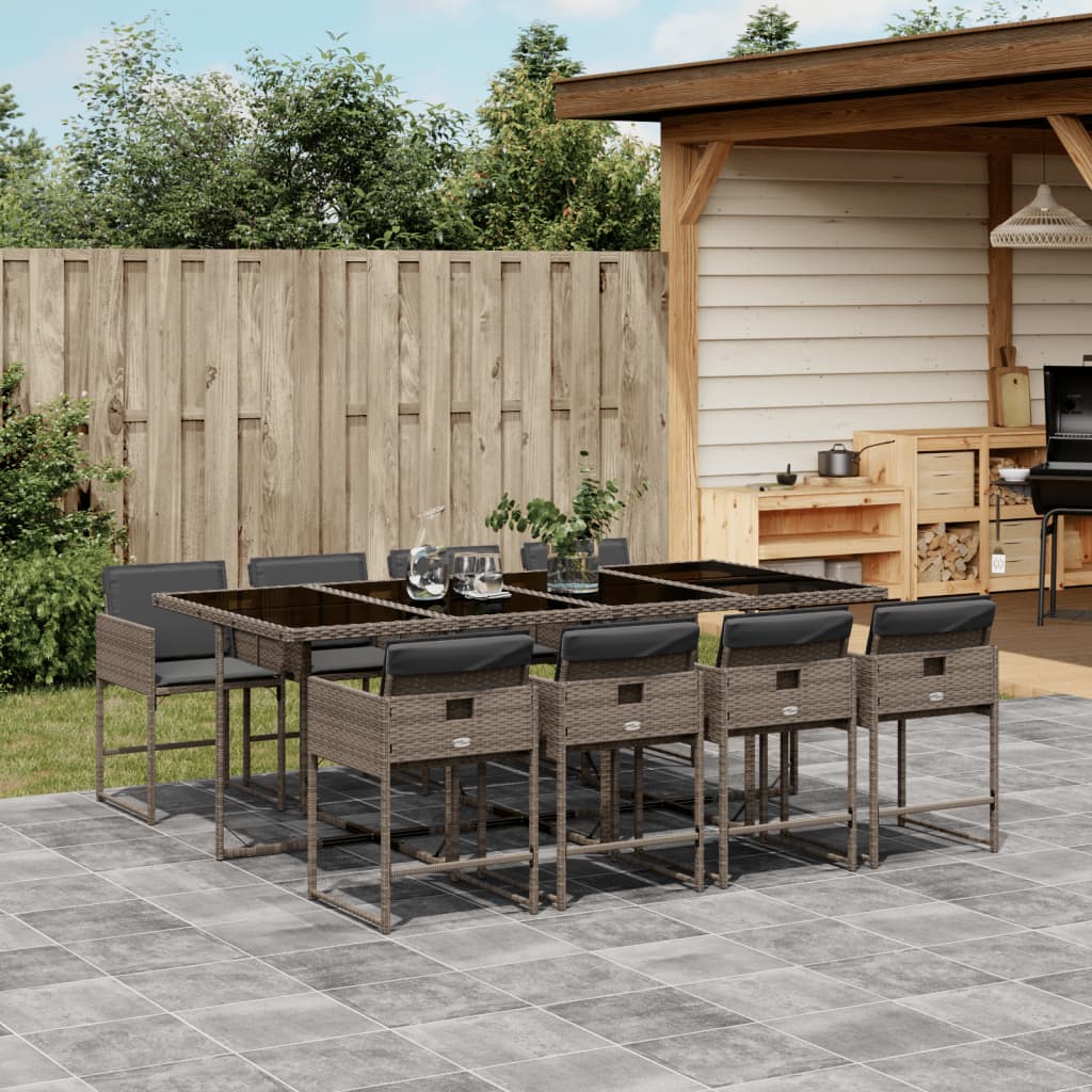 Set da Pranzo da Giardino 9 pz con Cuscini in Polyrattan Grigio - homemem39
