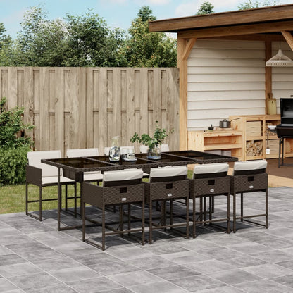 Set da Pranzo da Giardino 9pz con Cuscini Marrone in Polyrattan - homemem39