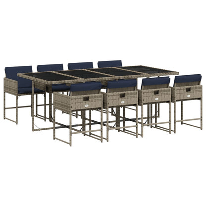 Set da pranzo da giardino da 9 pz con Cuscini in Polyrattan Grigio | homemem39