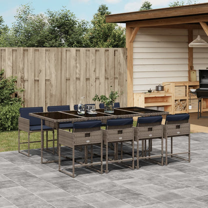 Set da pranzo da giardino da 9 pz con Cuscini in Polyrattan Grigio | homemem39