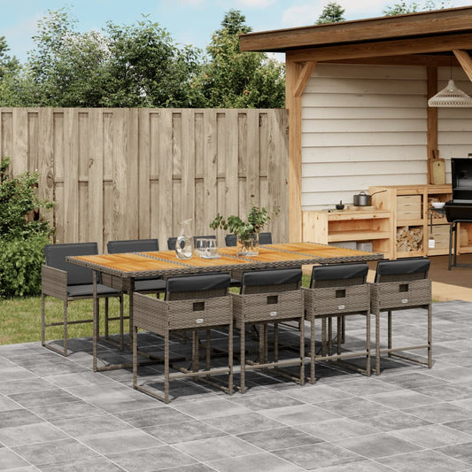Set da Pranzo da Giardino 9 pz con Cuscini in Polyrattan Grigio - homemem39