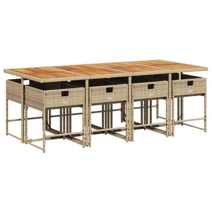 Set da Pranzo da Giardino 9 pz con Cuscini Beige in Polyrattan | homemem39