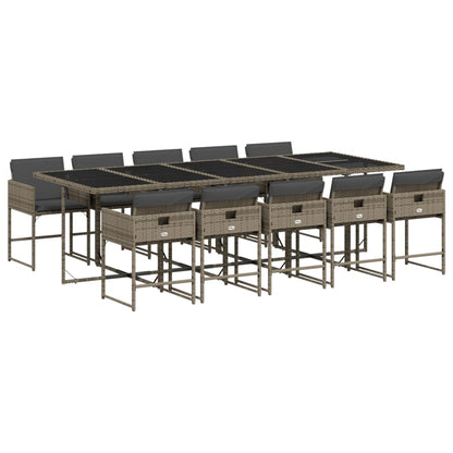 Set da Pranzo da Giardino 11pz con Cuscini in Polyrattan Grigio | homemem39