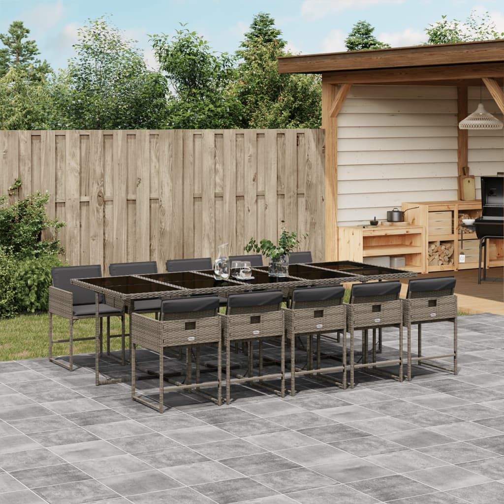 Set da Pranzo da Giardino 11pz con Cuscini in Polyrattan Grigio | homemem39