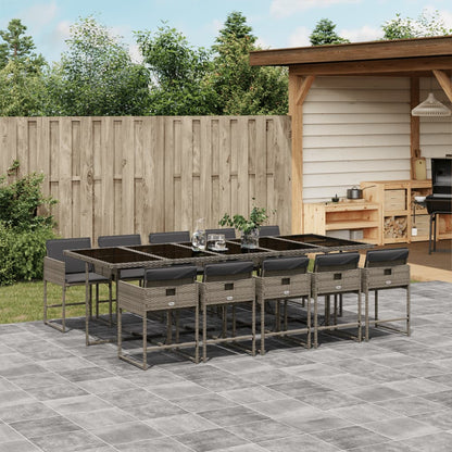 Set da Pranzo da Giardino 11pz con Cuscini in Polyrattan Grigio | homemem39