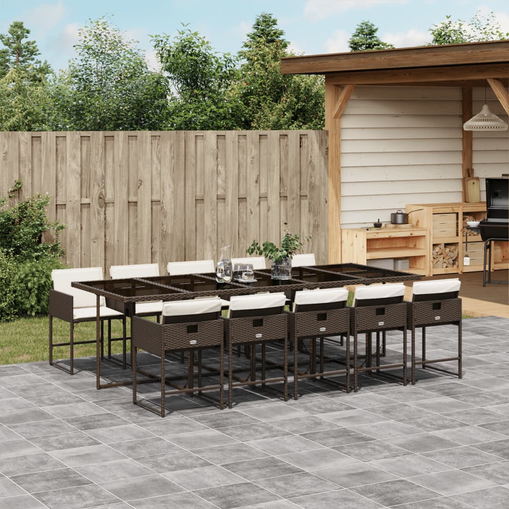 Set da Pranzo da Giardino 11 pz con Cuscini Polyrattan Marrone | homemem39