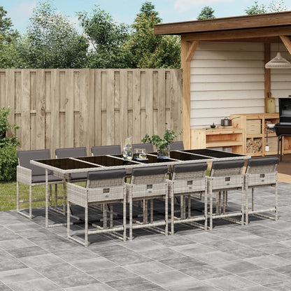 Set Pranzo Giardino 11pz con Cuscini Grigio Chiaro Polyrattan - homemem39
