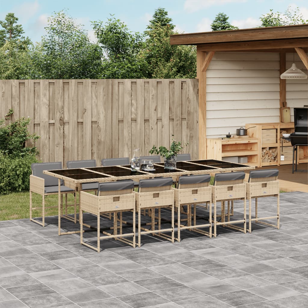Set Pranzo da Giardino 11 pz con Cuscini Beige Misto Polyrattan | homemem39