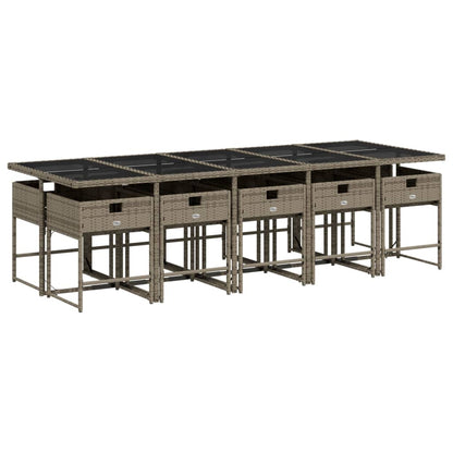 Set da pranzo da giardino da 11 pz con Cuscini in Polyrattan Grigio | homemem39