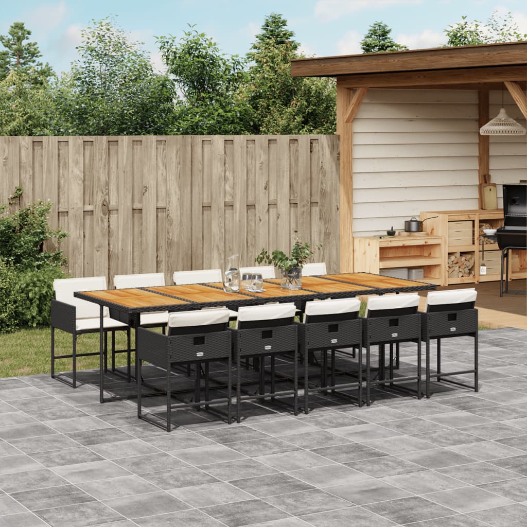 Set da Pranzo da Giardino 11 pz con Cuscini in Polyrattan Nero | homemem39