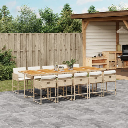 Set da Pranzo da Giardino 11 pz con Cuscini Beige in Polyrattan | homemem39