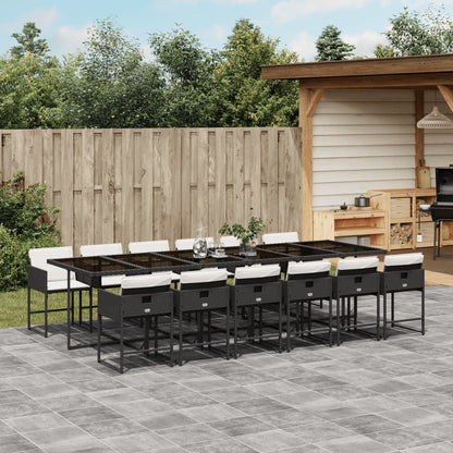 Set da Pranzo da Giardino 13pz con Cuscini Nero in Polyrattan | homemem39