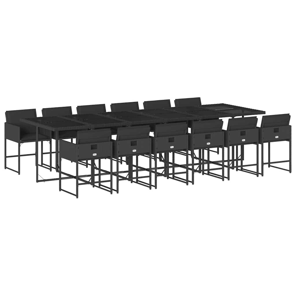 Set da Pranzo da Giardino 13pz con Cuscini Nero in Polyrattan | homemem39