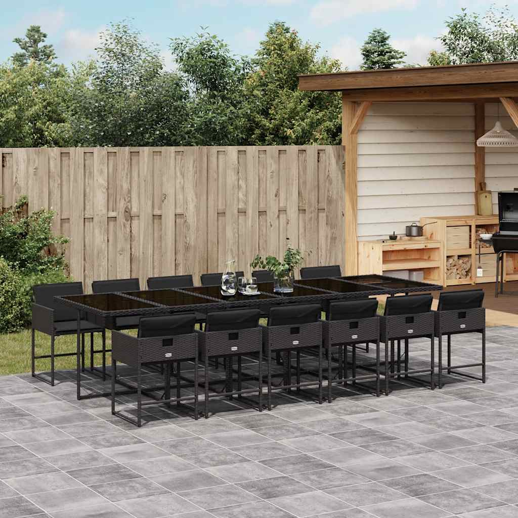 Set da Pranzo da Giardino 13pz con Cuscini Nero in Polyrattan | homemem39