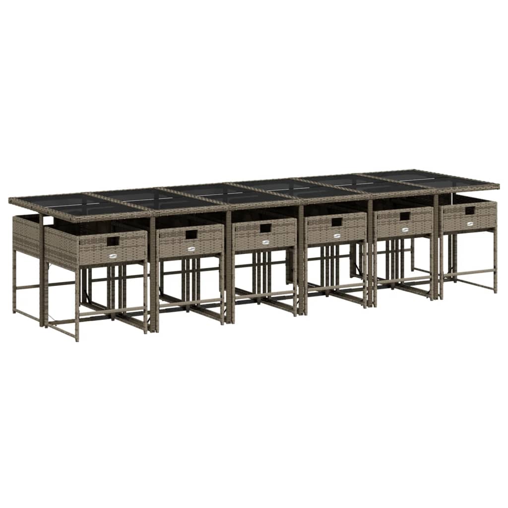 Set da Pranzo da Giardino 13pz con Cuscini Grigio in Polyrattan - homemem39
