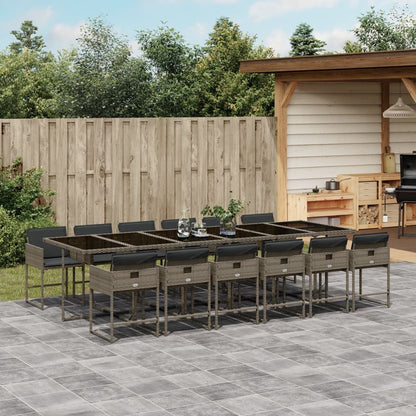 Set da Pranzo da Giardino 13pz con Cuscini Grigio in Polyrattan | homemem39