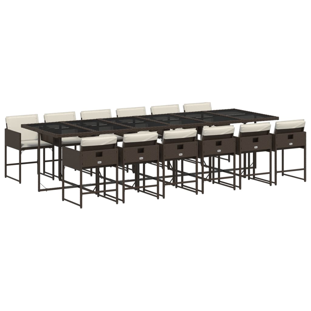 Set da Pranzo da Giardino 13pz con Cuscini Marrone Polyrattan | homemem39