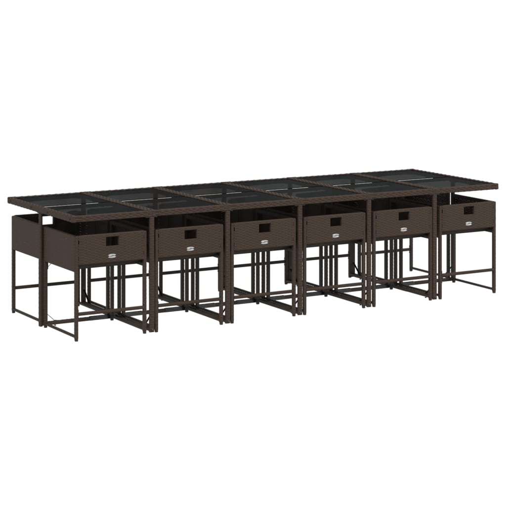 Set da Pranzo da Giardino 13pz con Cuscini Marrone Polyrattan | homemem39