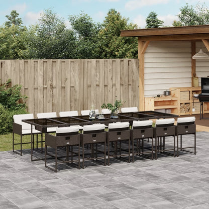 Set da Pranzo da Giardino 13pz con Cuscini Marrone Polyrattan | homemem39