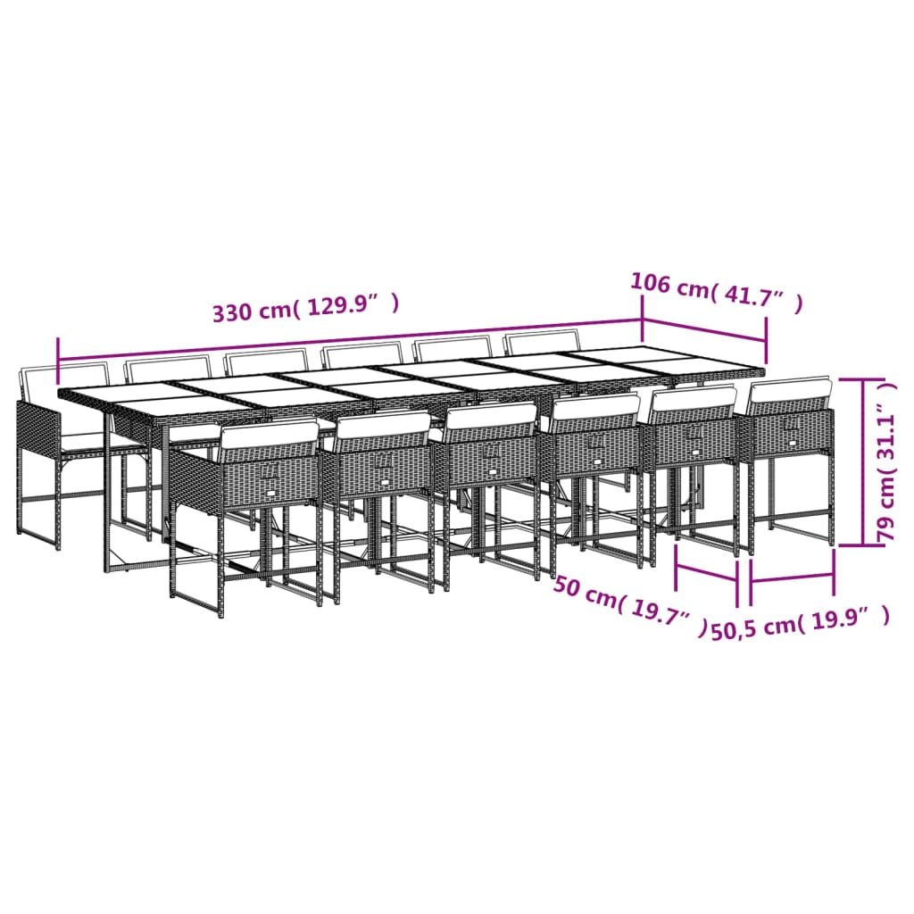 Set da Pranzo da Giardino 13 pz con Cuscini Beige in Polyrattan | homemem39