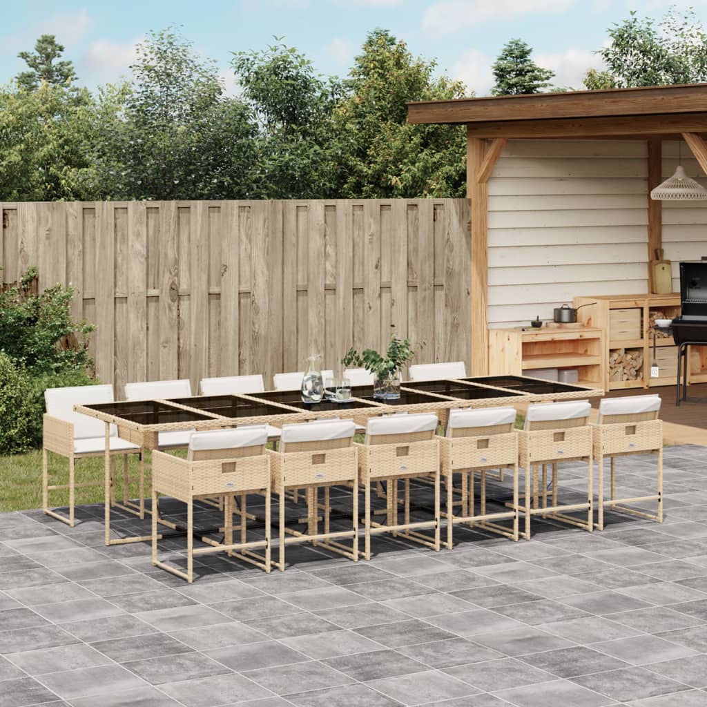 Set da Pranzo da Giardino 13 pz con Cuscini Beige in Polyrattan | homemem39