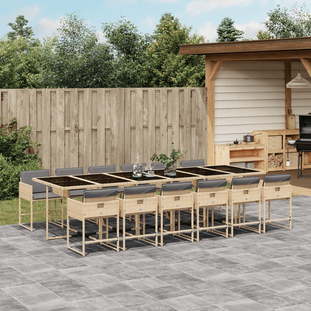 Set Pranzo da Giardino 13 pz con Cuscini Beige Misto Polyrattan | homemem39