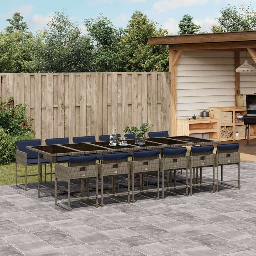 Set da pranzo da giardino da 13 pz con Cuscini in Polyrattan Grigio | homemem39