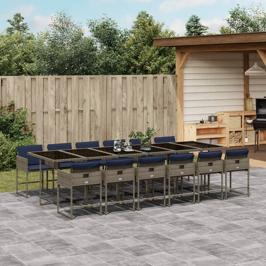 Set da pranzo da giardino da 13 pz con Cuscini in Polyrattan Grigio | homemem39