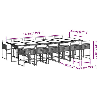 Set da Pranzo da Giardino 13pz con Cuscini Grigio in Polyrattan | homemem39