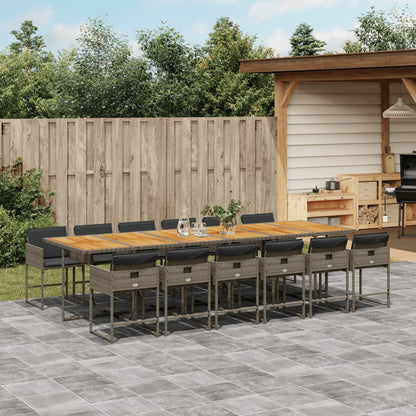 Set da Pranzo da Giardino 13pz con Cuscini Grigio in Polyrattan | homemem39