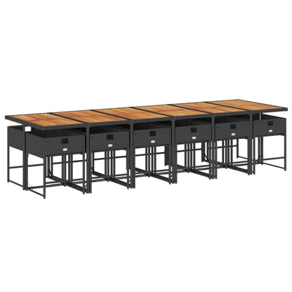 Set da Pranzo da Giardino 13pz con Cuscini Nero in Polyrattan | homemem39