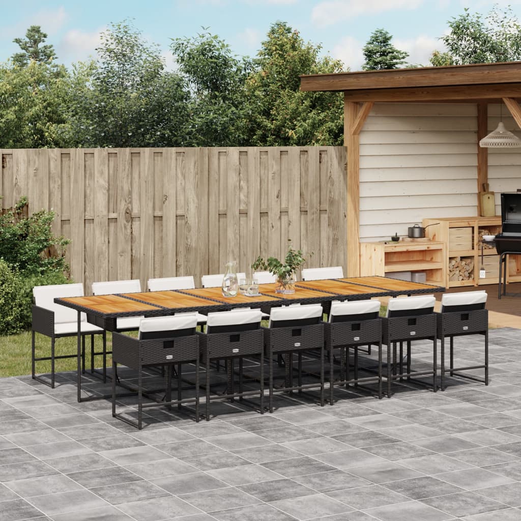 Set da Pranzo da Giardino 13pz con Cuscini Nero in Polyrattan | homemem39