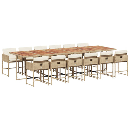 Set da Pranzo da Giardino 13 pz con Cuscini Beige in Polyrattan | homemem39